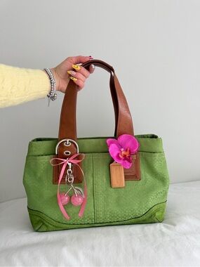 vintage  Coach Green Optic Canvas Soho Tote Bag